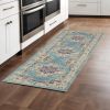 2' X 8' Light Blue Distressed Medallion Runner Rug