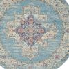 4' Light Blue Round Southwestern Power Loom Area Rug