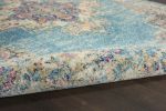5' Light Blue Round Southwestern Power Loom Area Rug