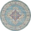 5' Light Blue Round Southwestern Power Loom Area Rug