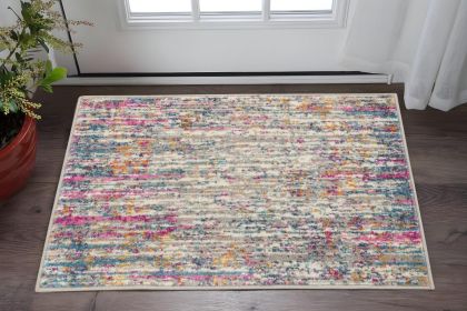 2' X 3' Pink And Ivory Abstract Power Loom Area Rug
