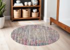 5' Pink And Ivory Round Abstract Power Loom Area Rug