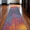 10' Blue And Pink Abstract Power Loom Runner Rug