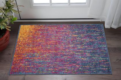 2' X 3' Blue And Pink Abstract Power Loom Area Rug