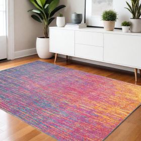 4' X 6' Blue And Pink Abstract Power Loom Area Rug