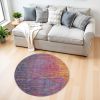 4' Blue And Pink Round Abstract Power Loom Area Rug