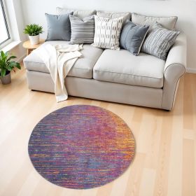 4' Blue And Pink Round Abstract Power Loom Area Rug