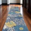 10' Blue Floral Power Loom Runner Rug