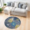 4' Blue Round Floral Power Loom Area Rug