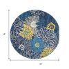4' Blue Round Floral Power Loom Area Rug