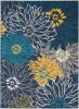 5' X 7' Blue Floral Power Loom Area Rug