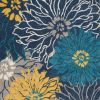 5' X 7' Blue Floral Power Loom Area Rug
