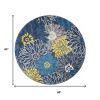 5' Blue Round Floral Power Loom Area Rug