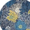 5' Blue Round Floral Power Loom Area Rug