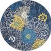5' Blue Round Floral Power Loom Area Rug