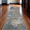 10' Blue And Gray Floral Power Loom Runner Rug