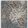 10' Blue And Gray Floral Power Loom Runner Rug