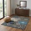 4' X 6' Blue And Gray Floral Power Loom Area Rug