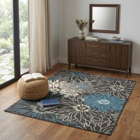4' X 6' Blue And Gray Floral Power Loom Area Rug