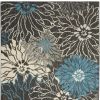 4' X 6' Blue And Gray Floral Power Loom Area Rug