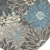 4' Blue And Gray Round Floral Power Loom Area Rug