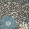 5' X 7' Blue And Gray Floral Power Loom Area Rug