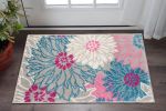 2' X 3' Gray Floral Power Loom Area Rug