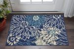 2' X 3' Blue And Ivory Floral Power Loom Area Rug