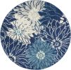 5' Blue And Ivory Round Floral Dhurrie Area Rug