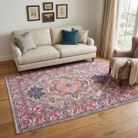 5' X 7' Pink And Gray Power Loom Area Rug