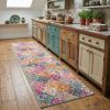8' Pink And Gray Geometric Dhurrie Runner Rug