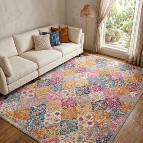7' X 10' Pink And Gray Geometric Dhurrie Area Rug