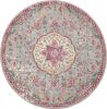 4' Pink And Gray Round Power Loom Area Rug