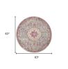 5' Gray and Pink Round Medallion Power Loom Area Rug