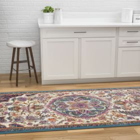 8' Pink And Green Dhurrie Runner Rug