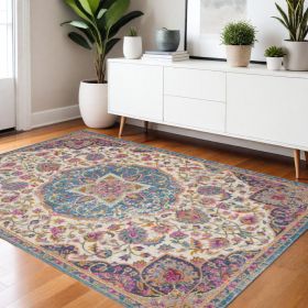 4' X 6' Pink And Green Dhurrie Area Rug