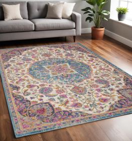 5' X 7' Pink And Green Dhurrie Area Rug