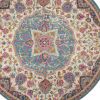 8' Pink And Green Round Dhurrie Area Rug