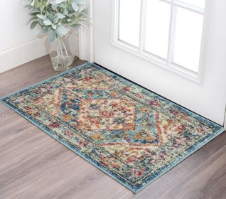 2' X 3' Blue And Ivory Power Loom Area Rug