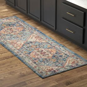 8' Blue And Ivory Power Loom Runner Rug