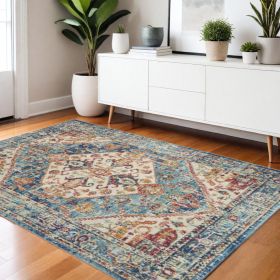 4' X 6' Blue And Ivory Power Loom Area Rug
