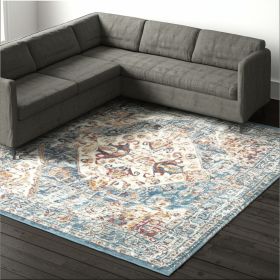 8' X 10' Blue And Ivory Power Loom Area Rug