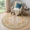 5' Yellow and Ivory Round Floral Medallion Shag Area Rug