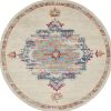 8' Gray And Ivory Round Power Loom Area Rug