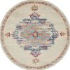 8' Gray And Ivory Round Power Loom Area Rug