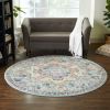 8' Blue And Ivory Round Dhurrie Area Rug