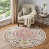 5' Pink And Ivory Round Southwestern Dhurrie Area Rug
