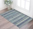 2' X 3' Blue and Ivory Striped Power Loom Area Rug