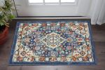2' X 3' Blue And Ivory Medallion Scatter Rug