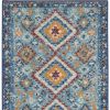 8' Blue And Orange Geometric Dhurrie Runner Rug